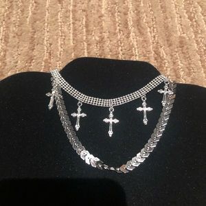 Double choker silver color